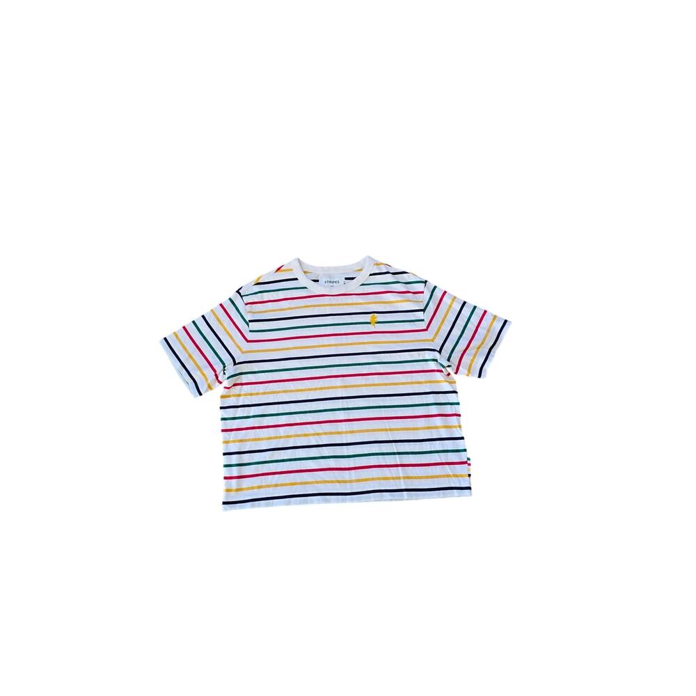 Hudson Bay Canada Stripes HBC Cropped Short Sleeve Oversized Boxy T-Shirt XSmall